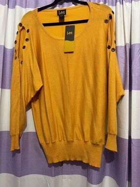 Lee Women's Golden Yellow Eyelet-Shoulder Scoop Neck Sweater